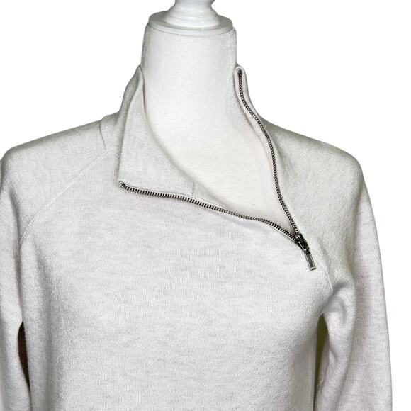 Tahari Ivory Gray Mock Turtleneck Tunic Sweater Pockets Zipper Detail Womens SM - Picture 3 of 9